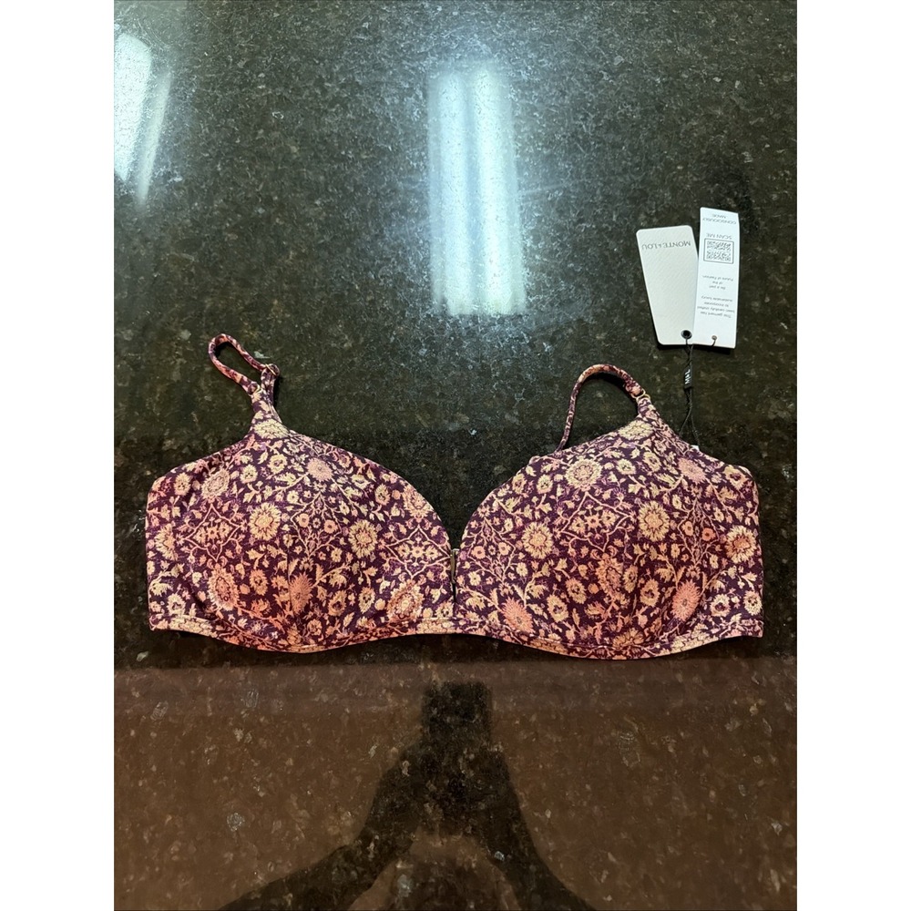 Monte & Lou Bikini Top Sz 16 Swimsuit Top Underwire Adjustable Floral Kara Boho